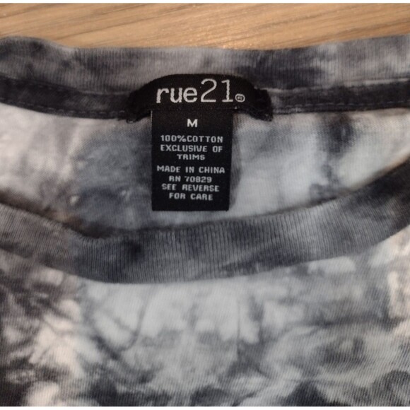 Rue 21 Womens Medium Black Tie Dye 100% cotton Long Sleeve Crop Shirt Rocker - Picture 4 of 7